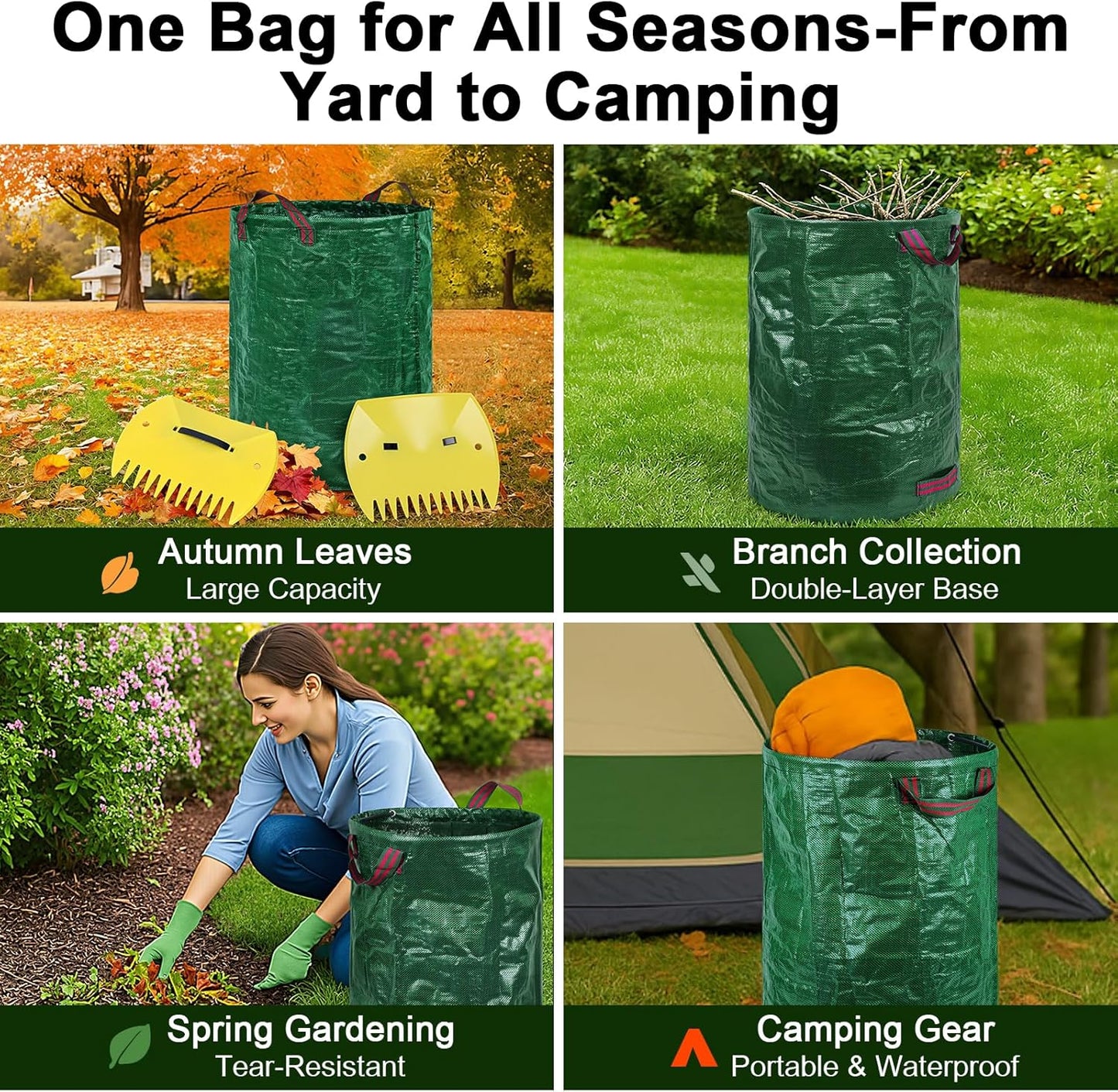 3-Pack 32 Gallon Yard Waste Bags with Leaf Scoop — Collapsible, Stand-Open Garden Bags with Reinforced Handles, Heavy-Duty Reusable Lawn Containers for Leaves, Weeds & Debris