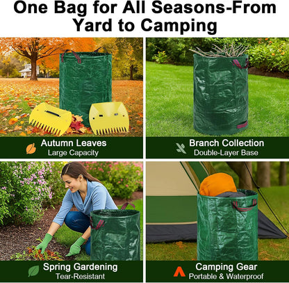 3-Pack 32 Gallon Yard Waste Bags with Leaf Scoop — Collapsible, Stand-Open Garden Bags with Reinforced Handles, Heavy-Duty Reusable Lawn Containers for Leaves, Weeds & Debris