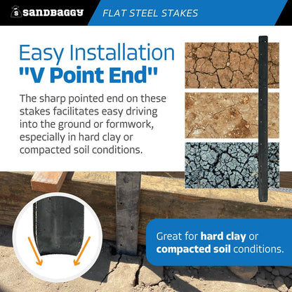 Sandbaggy Flat Steel Stakes for Concrete Forms with Nail Holes - 1.5" Wide - Painted - Removable, Reusable, V Point End - Construction Grade Stakes (30, 30 inch)