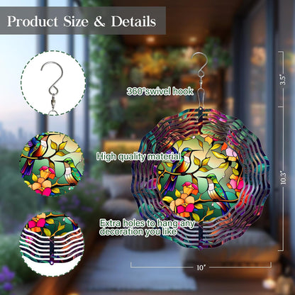 Hummingbird Wind Spinner,3D Frosted Wind Spinner Hanging for Yard and Garden Balcony10 Metal Hanging Hummingbird Wind Sculptures Made of Tough Steel Plate