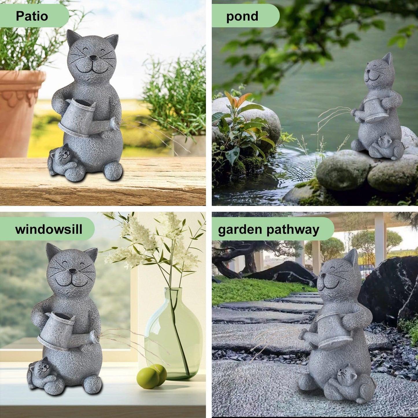 Solar Cat Outdoor Statue and Figurine Lights, Loving Cat for Patio, Balcony, Yard, Lawn-Unique Housewarming Gift for Mom Grandma