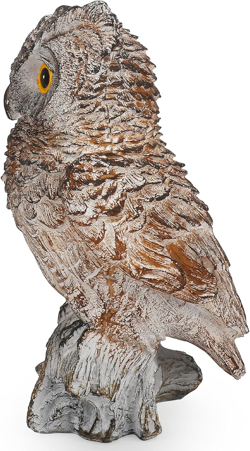 Owl Outdoor Statue Figurine Decoration, Hand-Painted Owl on Branch, Waterproof, Fade-Proof Sculpture for Garden, Patio, Home Decor Statue (Brown)