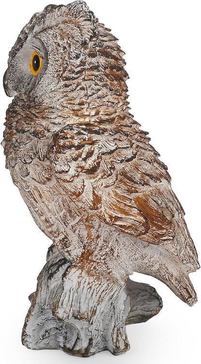 Owl Outdoor Statue Figurine Decoration, Hand-Painted Owl on Branch, Waterproof, Fade-Proof Sculpture for Garden, Patio, Home Decor Statue (Brown)