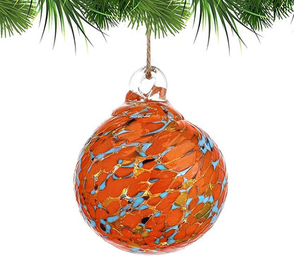 Hand Blown Glass Gazing Balls for Garden Hanging Friendship Balls Christmas Ball Ornaments for Xmas Tree Decoration (Orange - A)