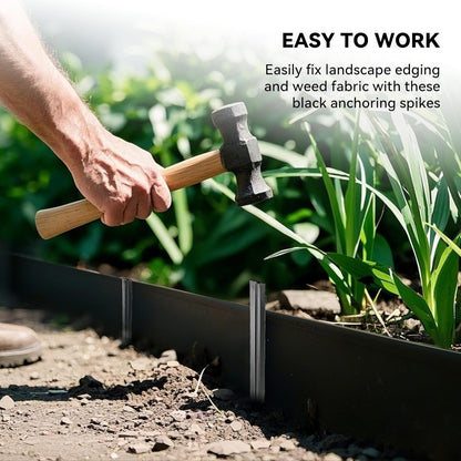 Worth Landscape Edging Stakes, 13Pcs 8Inch Corrugated Metal Garden Stakes Galvanized Steel Bender Board Anchoring Spikes, Black