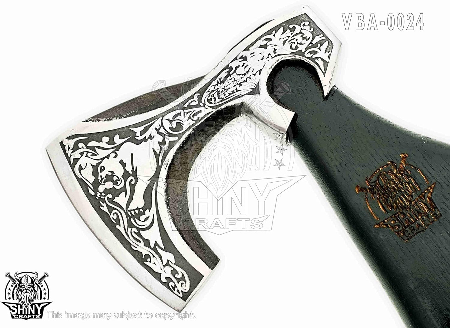 SHINY CRAFTS-Camping Axe Tomahawk Viking Bearded Axe Handmade Viking Axe with Ashwood Handle Viking Gifts for Men with Premium Quality Leather Sheath (SCA 24)