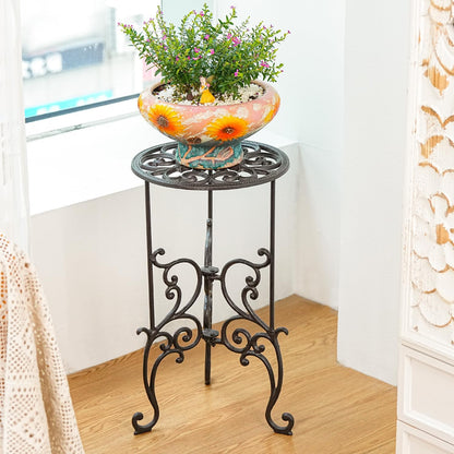 Sungmor Heavy Duty Cast Iron Potted Plant Stand,19.3-Inch 1 Tier Metal Planter Rack,Decorative Flower Pot Holder,Vintage & Rustic Style Indoor Outdoor Garden Pots Container Supports