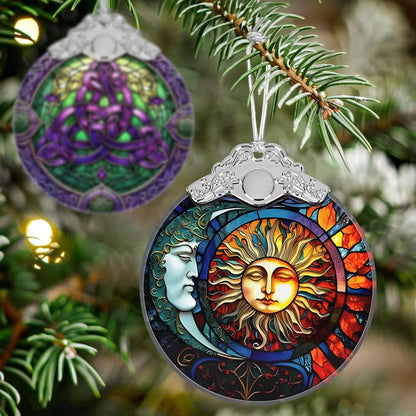 Stained Glass Sun and Moon Ornament - Christmas Ornaments - Christmas Tree Decorations - Holiday Present Ideas - Gift Exchange