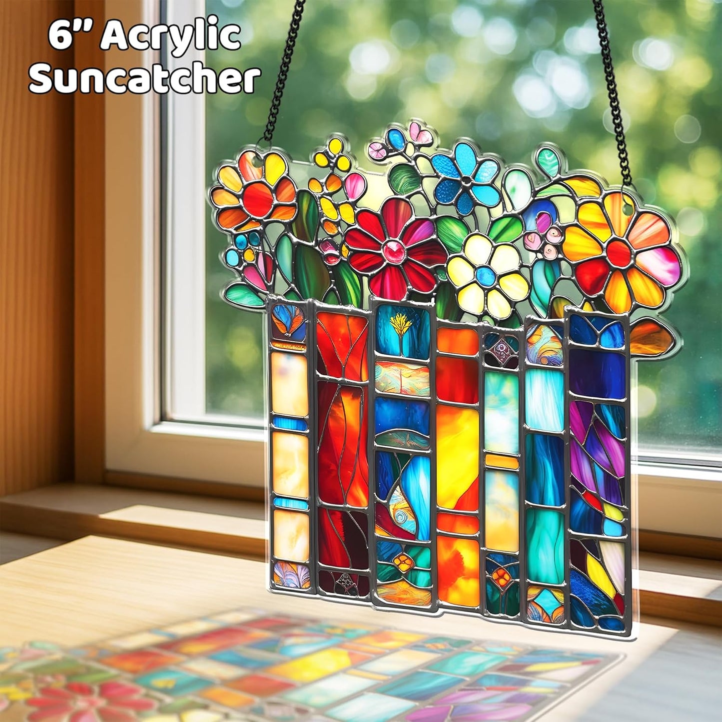 2 Book Floral Shelf Suncatchers Window Hanging Acrylic Ornaments Back to School Teacher Appreciation Gifts, Book Lover Gifts for Women Librarians Readers Bookshelf Decor for Home Library SS345