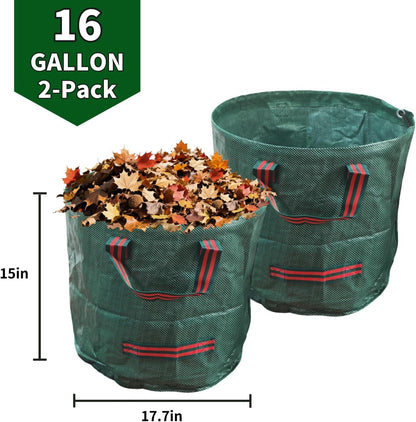 Yard Waste Bags 2 Pack 16 Gallon/72 Gallon Reusable Heavy Duty Leaf & Lawn Bags with 2 Handles for Leaves Grass Garden Debris (2x16 Gallons)