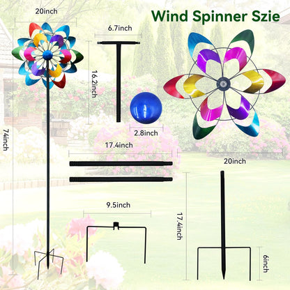 20" Dia Large Wind Spinners, Metal Kinetic Windmill Yard Art, Dual-Sided Colorful Wind Sculptures & Spinners for Outdoor Garden, Lawn Decor, Ideal Gift for Family Friend