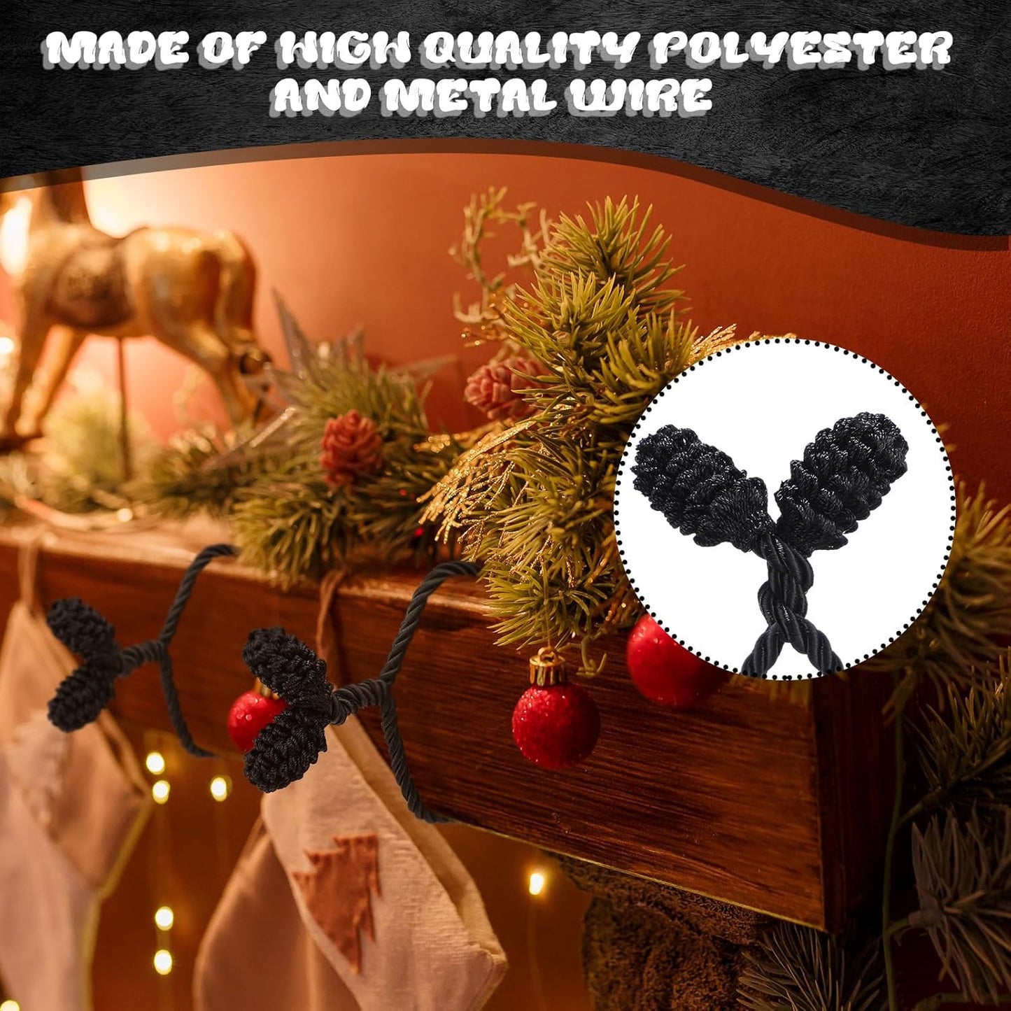 Shappy 24 Pieces Christmas Garland Banister Ties Christmas Decorative Reusable and Flexible Twist Ties for Garland, Banister Home Decoration (Black)