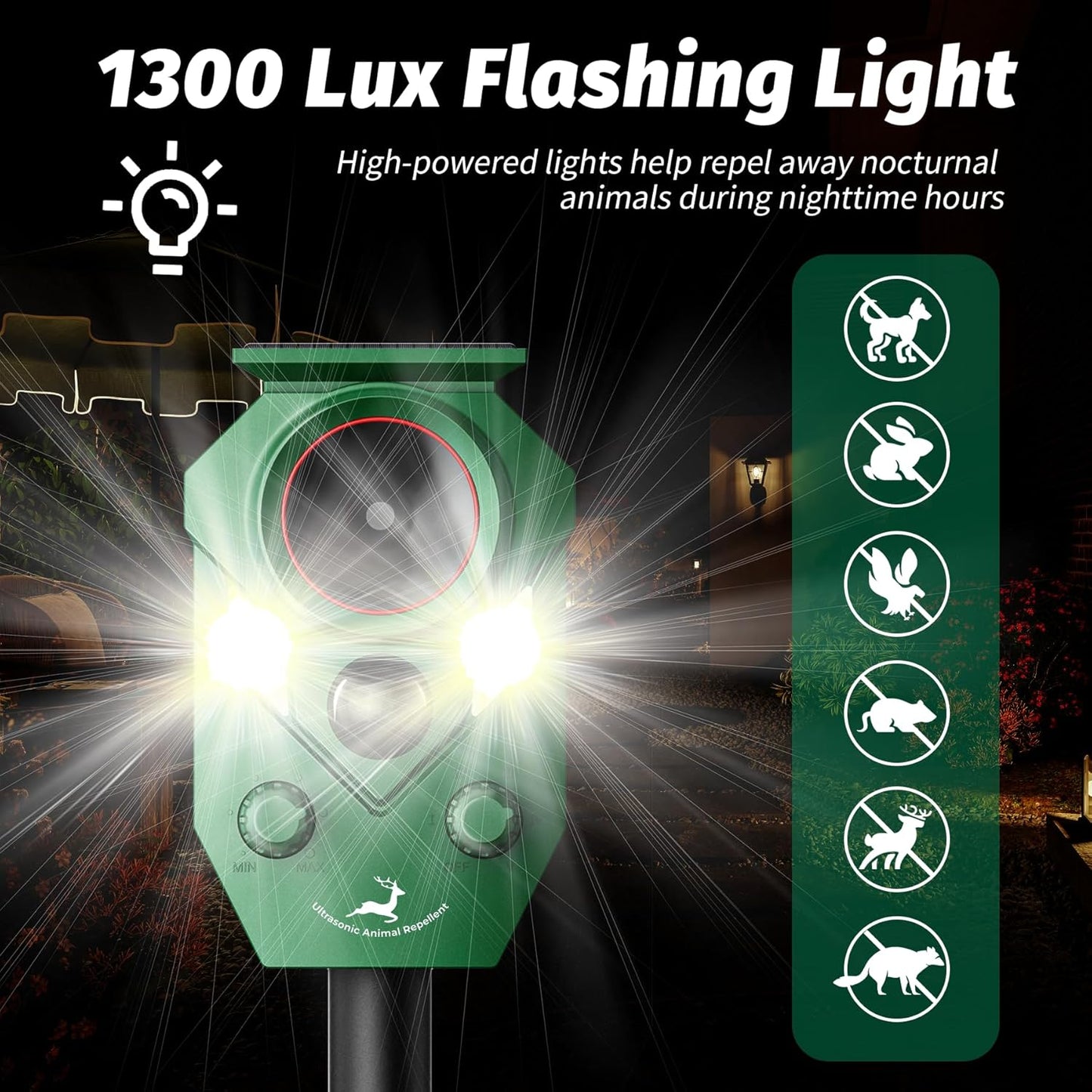 Solar-Powered Ultrasonic Animal Repellent with Motion Sensor, Waterproof Deer Repellent Device with LED Flashing Lights, Perfect for Outdoor Yards, Effective to Repel Deer, Coyotes, Raccoons, and Cats
