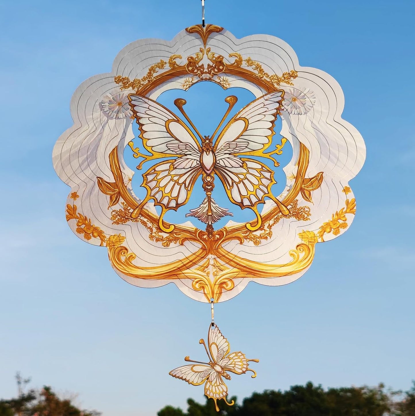 DJUAN Butterfly Stainless Steel Wind Spinners- Butterfly Gifts for Women Mom Grandma Wife, 12 inch Hanging Wind Spinner for Yard Garden Outdoor Decor,Birthday Gift for Mother's Day Christmas