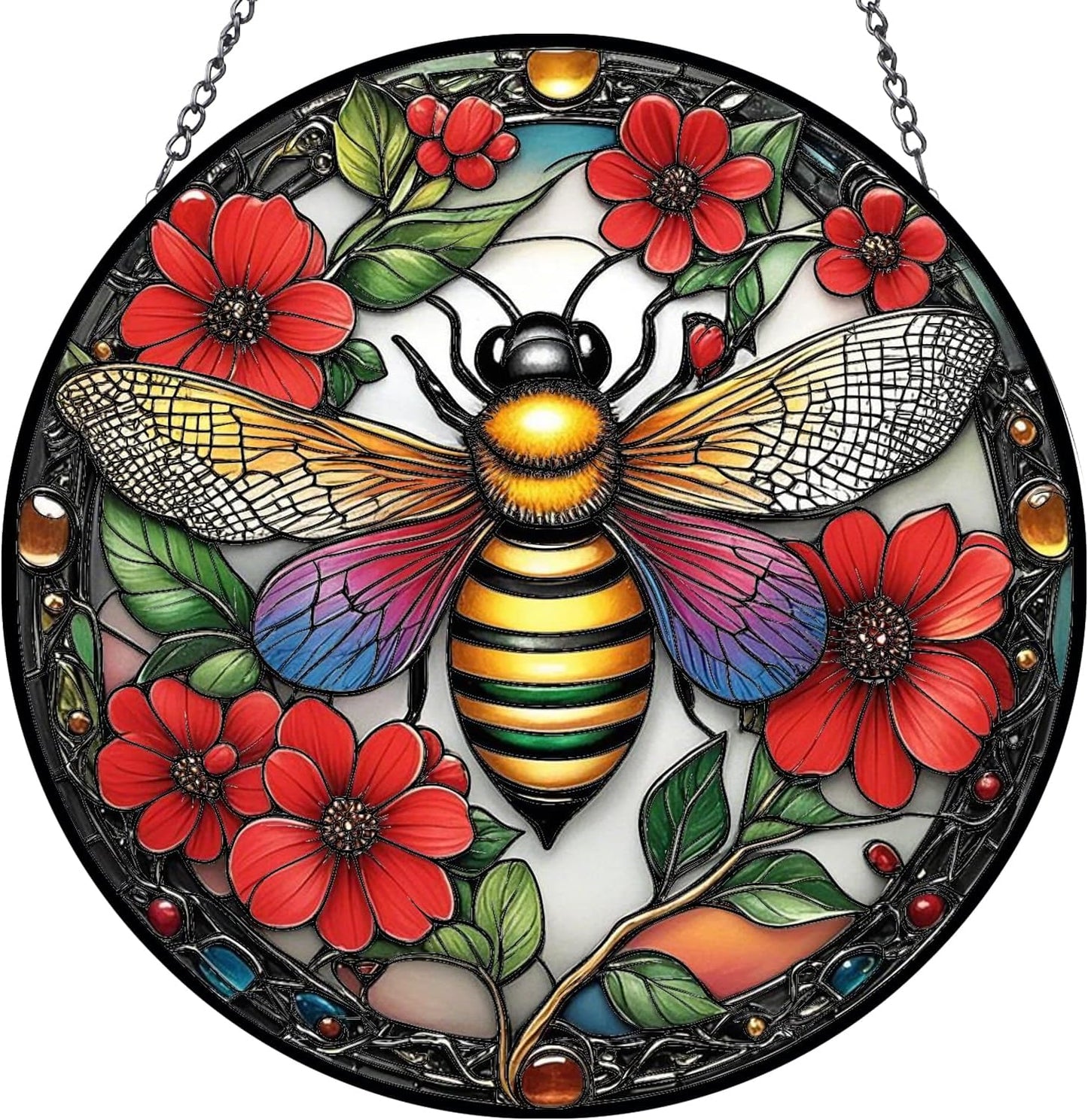 Bee Suncatchers for Windows Hanging - 8 inches Stained Glass Sun Catchers Indoor Window, Suncatcher Stain Glass Window Hanging for Home Decor, Gifts for Holiday Wall Art