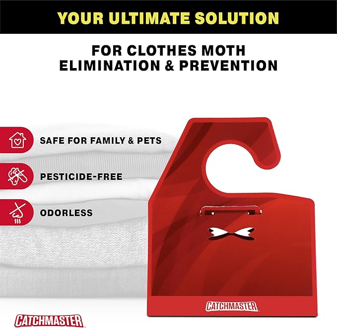 Catchmaster Clothes Moth Traps with Premium PheroGuard Technology – XL, Extra-Strength Glue – Odorless, Kids and Pet Safe – Traps & Eliminates Moths – Protects Clothes, Closets and Wardrobes – 6-Pack