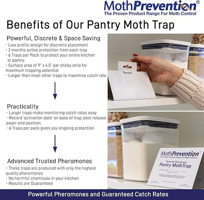 MothPrevention Powerful Pantry Moth Traps Pack of 6 | Moth Killer with Pheromones | Kitchen Moth Trap for Your Home | Maximum Pheromone Dispersal | No Odor