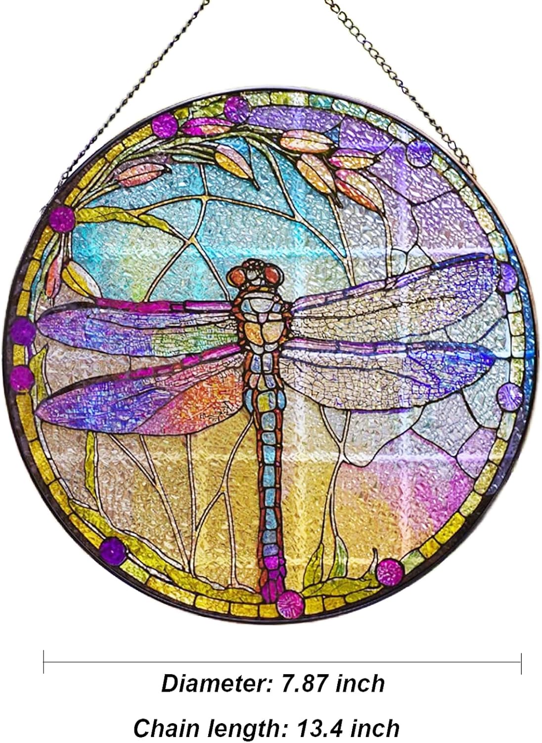 Generic Dragonfly Stained Glass Suncatcher Artistic Window Hanging,7.8” Hand-Painted Glass Panel Wall Home Decor,Gift for Women Garden Decor Suncatcher (Dragonfly), BL009