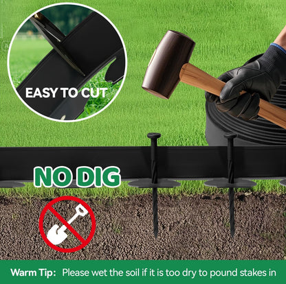 Landscape Edging, 105FT Garden Edging Borders Kits with 100 Anchoring Spikes, Plastic Edging Border No Dig for Garden Flower Beds Lawn Yard Paver Pathway