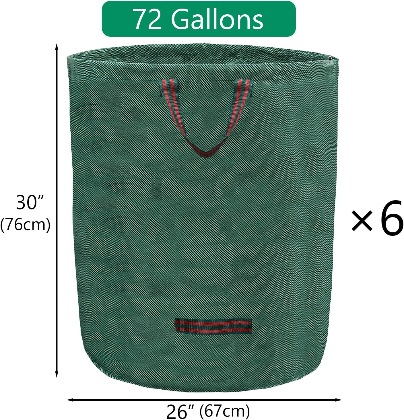 6 Pack 72 Gallons Reusable Garden Waste Bags with Coated Gloves, Heavy Duty Leaf Bags 4 Handles Lawn Yard Bags for Loading Leaf,Trash,Yard Waste Bags (H30" X D26")