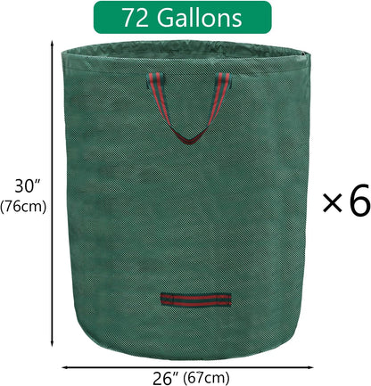 6 Pack 72 Gallons Reusable Garden Waste Bags with Coated Gloves, Heavy Duty Leaf Bags 4 Handles Lawn Yard Bags for Loading Leaf,Trash,Yard Waste Bags (H30" X D26")