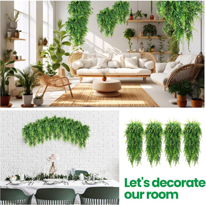 Geosar 42 Pcs Artificial Hanging Plants 32 Inch Hanging Boston Ferns Plastic Fake Plants for Wall Room Garden Wedding Garland Indoor Outdoor Decoration, No Basket