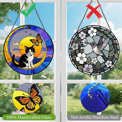 Cat Memorial Suncatchers for Windows Hanging - 8 in Stained Glass Sun Catchers Indoor Window, Suncatcher Stain Glass Window Hanging for Home Decor Wall Art, Gifts for Holiday