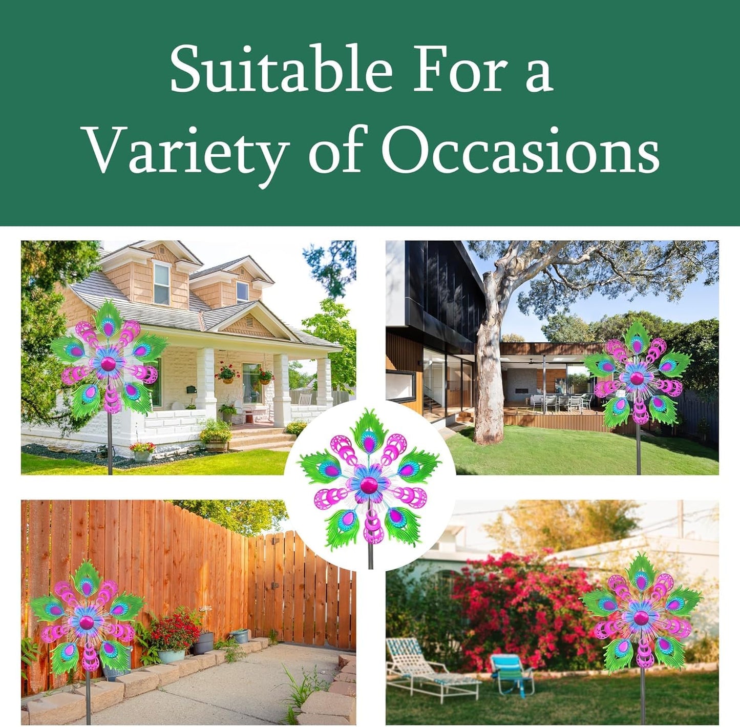 Solar Peacock Wind Spinners for Yard and Garden, 40 Inch Solar Windmill Garden Whirligig Kinetic Spinners Decor for Lawn,Patio&Yard, Metal Whirligigs Purple Wind Spinners Outdoor