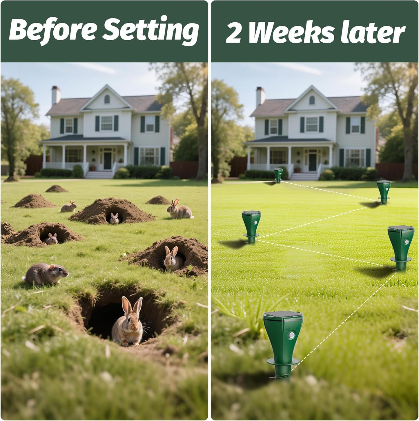Mole Repeller for Lawns，8 Packs Solar Powered Vole Repellent Ultrasonic Pest Control Stake, Waterproof Sonic Pulse Deterrent for Gopher Vole Snake in Lawn, Garden & Yard