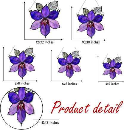 Purple Clematis Acrylic Suncatcher Stained Glass Effect Window Car Hanging Christmas Ornament Indoor Outdoor Decor Garden Sun Catcher Panel Gifts for Flower Lover for Women Mom Grandma