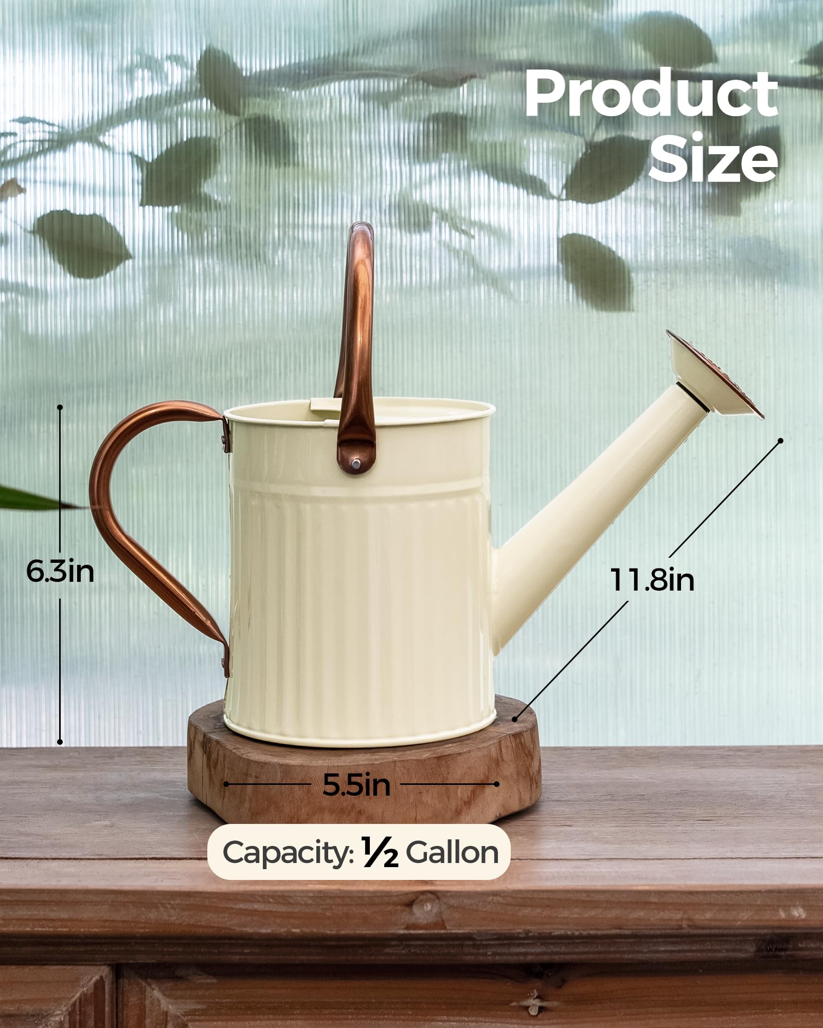 Bamworld Metal Watering Can for Indoor Outdoor Plant 1/2 Gallon Creamy