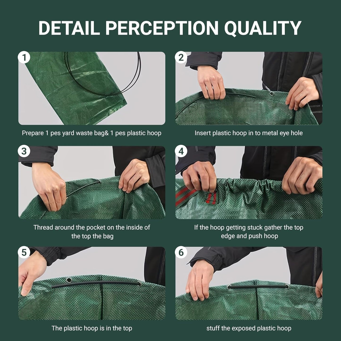 72 Gallon Yard Waste Bags, Reusable Heavy Duty Collapsible Garden Leaf Bags with Plastic Ring, Garden Waste Container for Clean Up Outdoor Debris Leaves Grass Clippings (Green, 3 Pack)