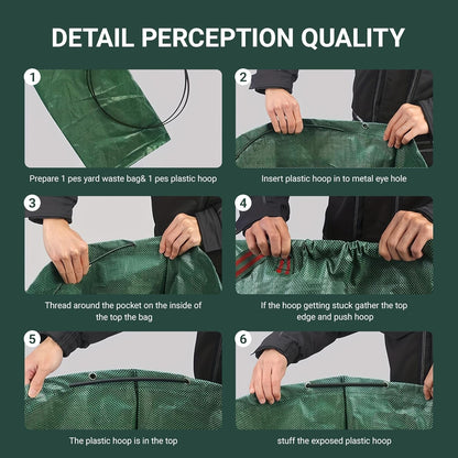 72 Gallon Yard Waste Bags, Reusable Heavy Duty Collapsible Garden Leaf Bags with Plastic Ring, Garden Waste Container for Clean Up Outdoor Debris Leaves Grass Clippings (Green, 3 Pack)