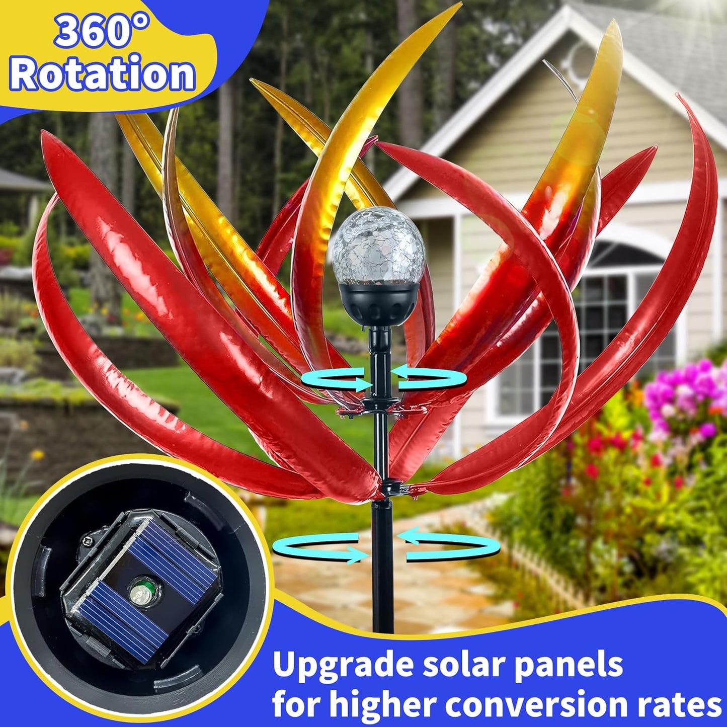 Large Solar Wind Spinners Outdoor for Yard Decor,70 inch Multi Color Tulip Wind Spinner,Outdoor Metal Wind Sculptures & Spinners with Stake,Wind Mill for Yard Art Lawn Garden Decor