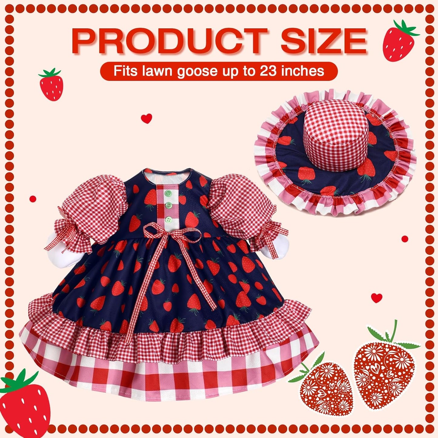 Lolita Goose Outfit Set for 23'' H Plastic Porch Cement Statue Cute Lolita Skirt Fall Spring Summer Goose Costume for Indoor Outdoor Yard Lawn Patio Art Decor(Strawberry)