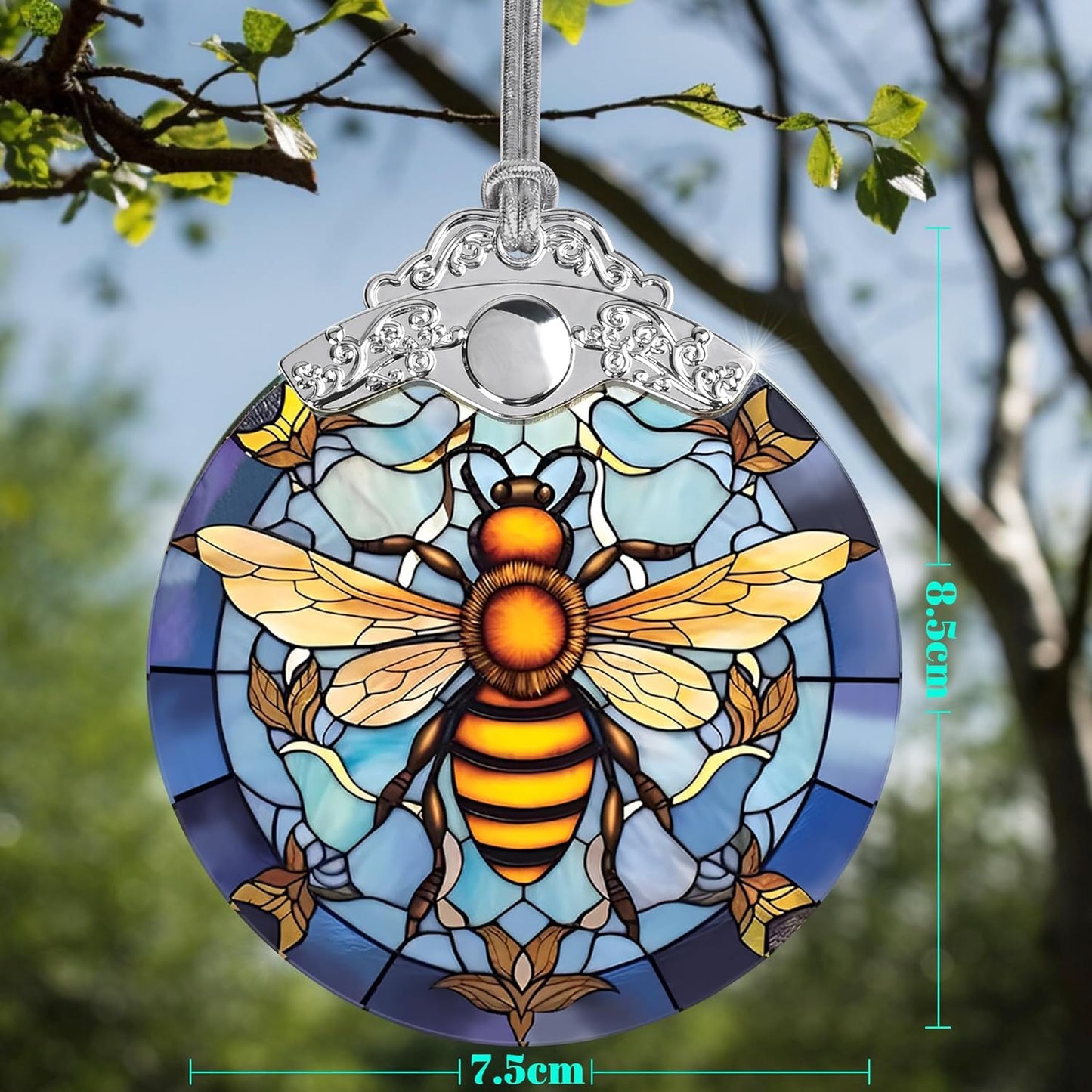 Stained Glass Christmas Ornaments, Jocidea Bee Ornaments for Christmas Tree, Christmas Tree Decor, Bee Lovers Gifts, Holiday Decor and Xmas Gifts Ideas