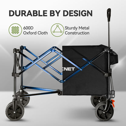 TECKNET Collapsible Foldable Wagon Cart, 150kg/330Lbs Weight Heavy Duty Folding Wagon with All-Terrain Big Wheels, Utility Wagon with Side Pocket for Grocery, Shopping, Sports, Garden, Camping