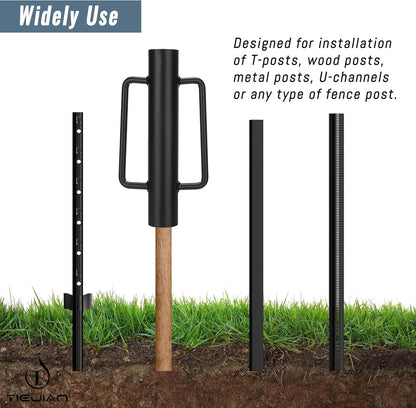Fence Post Driver T Post Pounder with Handle 16 LB, Heavy Duty Hand Post Rammer for Wooden Posts/U-Channels/Fence Posts, 16 Inch Post Hole Digger (Black)