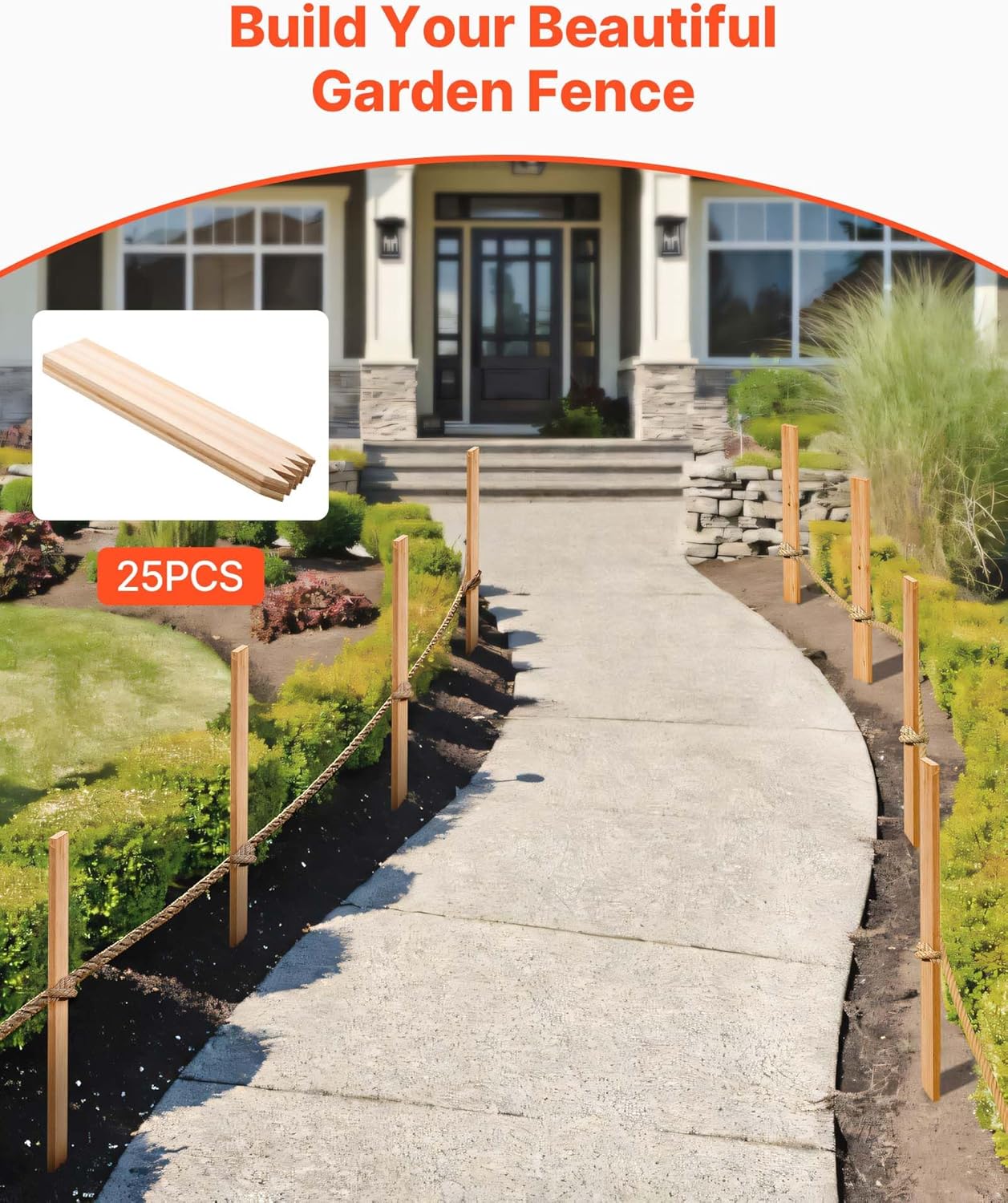 VEVOR Wooden Garden Stakes, 25 Pcs 36 x 0.5 x1.5 in Survey Grading Stakes, Garden Ground Stake with Sharp Point, Fir Wood Plant Support Stake, Sign Posts for Silt Fence Backyard Boundaries Baselines