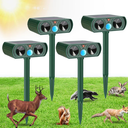 4 Pack Solar Ultrasonic Animal Repellent Outdoor Deer Repellent Cat Repellent Animal Raccoon Deterren Motion Detection Scare Squirrel, Rabbit Waterproof for Yard Farm Garden