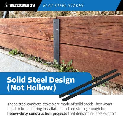 Sandbaggy Flat Steel Stakes for Concrete Forms with Nail Holes - 1.5" Wide - Painted - Removable, Reusable, V Point End - Construction Grade Stakes (10, 30 inch)