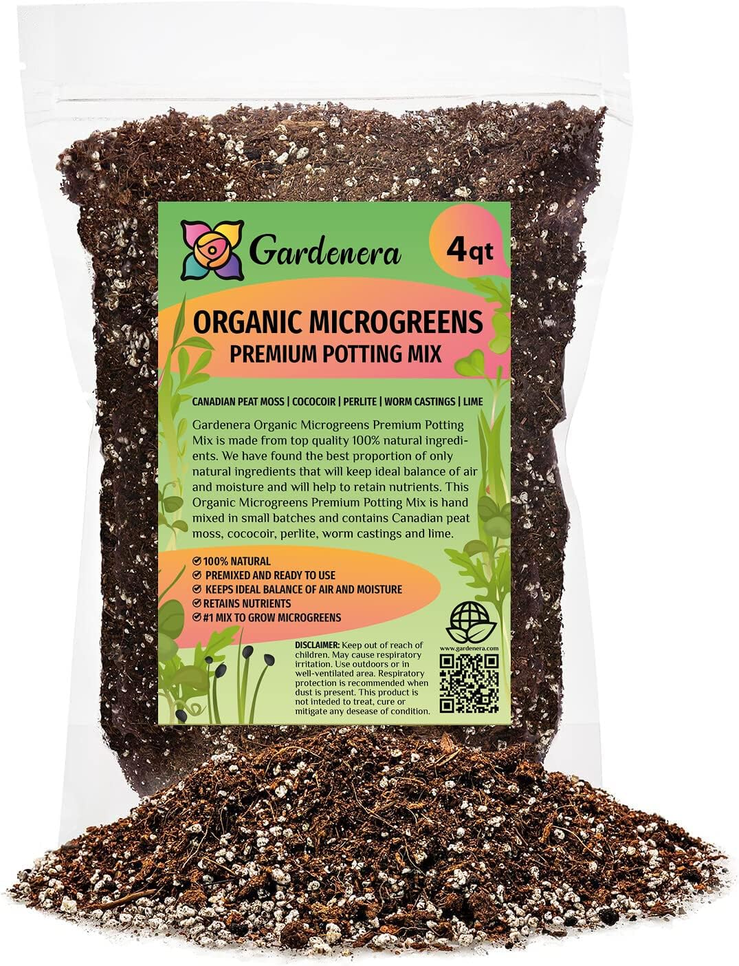Gardenera Organic Microgreens Premium Potting Mix - Grow Vibrant Microgreens - 4 Quart