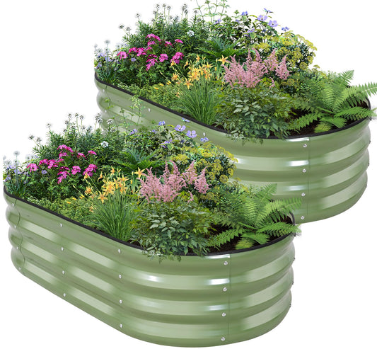 BIRDSINYARD Galvanized Raised Garden Bed, 4x2x1ft, 2 Pack, Olive Green