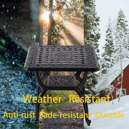 21" Cast Aluminum Outdoor Side Table,Small Patio Table,Outdoor Coffee Tables for Patio,Garden,Balcony, for All Weather (Black, Square)