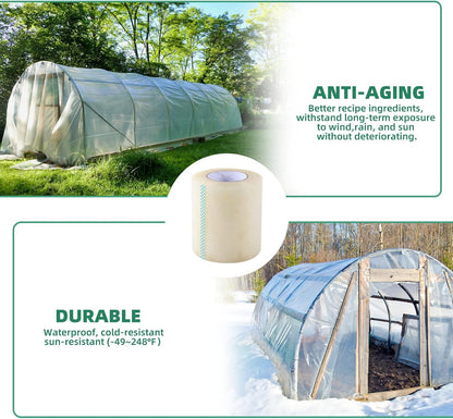Greenhouse Repair Tape, 6.3 mil Thickness Greenhouse Plastic Tape, Clear UV Resistant Greenhouse Sheeting Coverings Film Tape(3inX213ft)