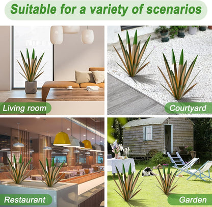 Homight Large Agave Sculpture Rustic Metal Agave Plant Outdoor Interior Decoration Outdoor Lawn Decoration Yard Wooden Posts Matching Garden Suitable for Patio