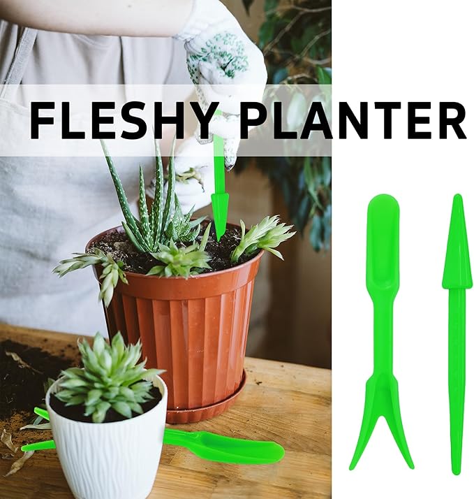 6PCS Mini Garden Hand Succulent Transplanting Tools Set, Plastic Seedling Dibber and Digging Tools for Indoor Gardening, Home Plant Care, Repotting, Lawn Maintenance(Green)