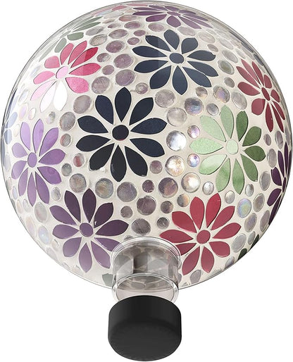 Alpine Corporation 10" Diameter Indoor/Outdoor Glass Mosaic Gazing Globe Yard Decoration, Colorful Daisy Design