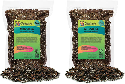 Premium Monstera Soil Mix by Gardenera - 10 Quart - Perfect Drainage and Moisture Retention for Swiss Cheese Plant (2 Bags of 5 Quart)