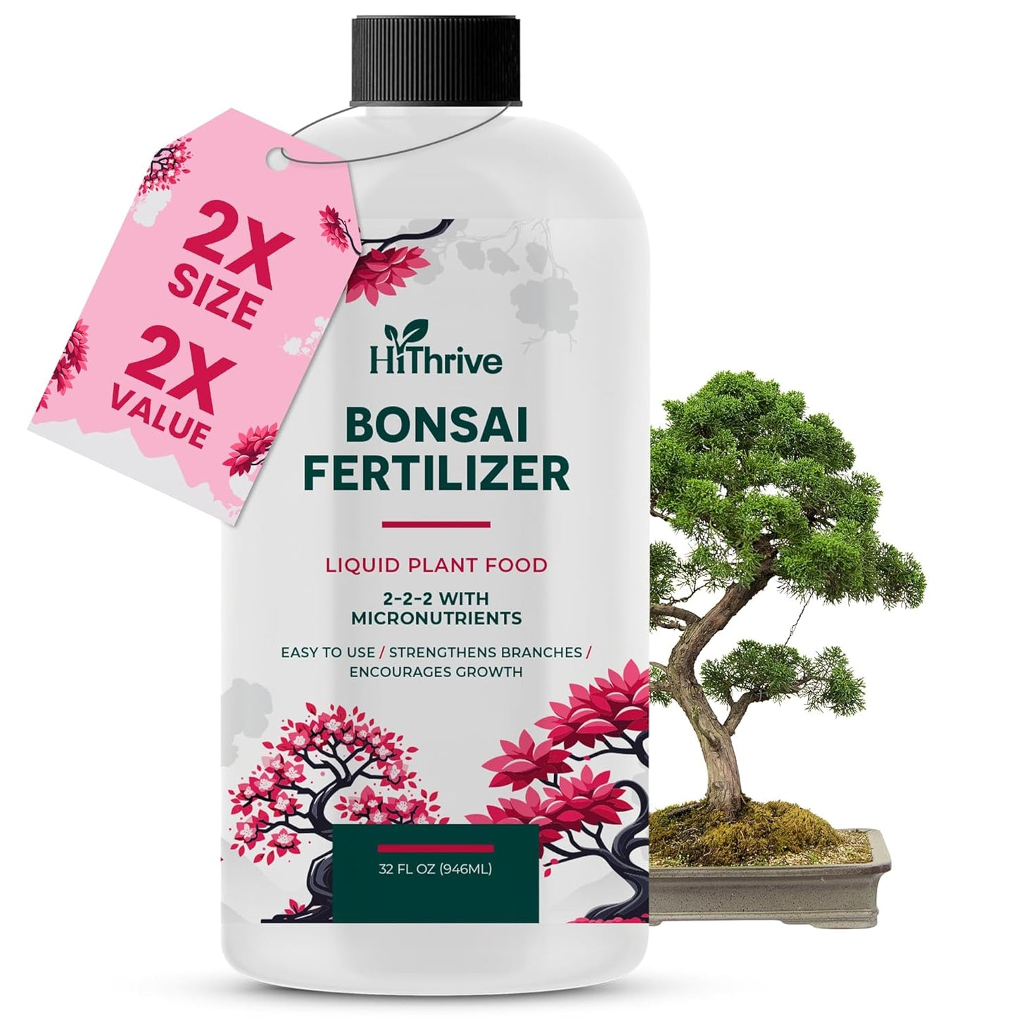 32oz Bonsai Tree Live Liquid Plant Food - Makes 64 Gallons of Bonsai Fertilizer Liquid, Premium Macronutrient Formula Enriched with Micronutrients for Healthy Roots, Branching & Foliage